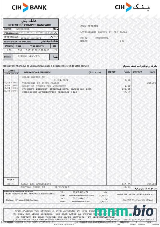 Maroko CIH bank dowód adresu szablon oświadczenia w formacie Word i PDF